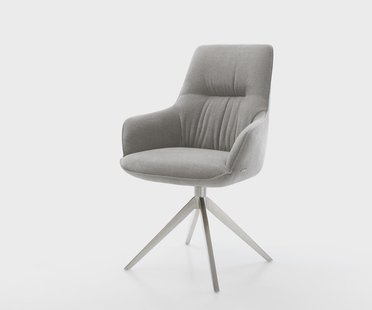 DELIFE Draaistoel Zelia-Flex met armleuning zachte stof met structuur grijs kruisframe breed roestvrij staal 360° draaibaar rocker-functie pocketveer kern