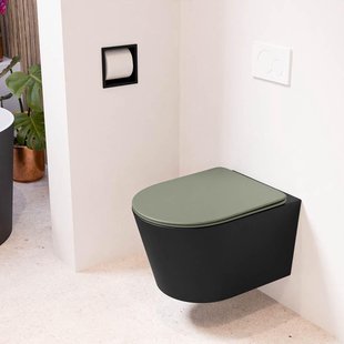 MONDIAZ LAVIE wandclosetpack - 36x53cm - diepspoel - rimless - Urban (zwart) - softclose - quick-release - toiletzitting - Army (groen) LAVIEsetUrbArm