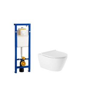 QeramiQ Salina Toiletset - rimless - diepspoel - softclose - quickrelease zitting - argos bedieningsplaat wit glans - wit 0704406/sw96855/sw96857/