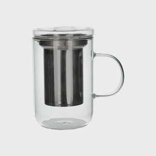 Theeglas met filter en deksel/uitlekschaaltje, hittebestendig glas en rvs, 550 ml