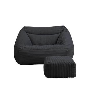 Home Deluxe Zitzak Fauteuil met Poef - Ribfluweel - Antraciet