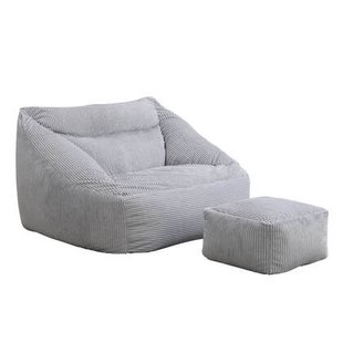 Home Deluxe Zitzak Fauteuil met Poef - Ribfluweel - Lichtgrijs