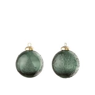 J-Line kerstbal Bal - glas - groen - 2 stuks