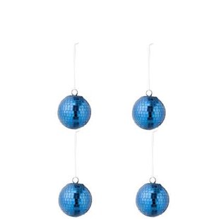 J-Line kerstbal Spiegel - glas - blauw - small - doos van 4