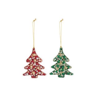 J-Line hanger Kerstboom Kralen - hout - kerstrood|smaragdgro