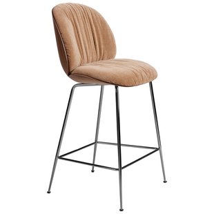 Gubi Beetle Barkruk 65cm Met Zwart Chroom Onderstel Veneer Shell