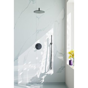 Fortifura Calvi Inbouw Regendoucheset - rond - thermostatisch - wandarm - 25cm hoofddouche - staaf handdouche - gladde doucheslang - Geborsteld Gunmetal PVD SW720556/SW720563/SW721165/SW721170/SW766536/SW766