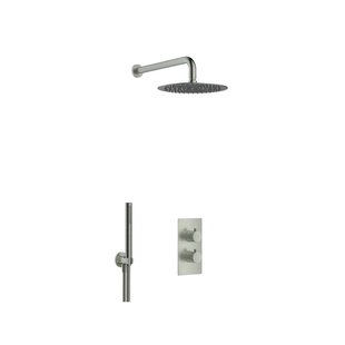 Fortifura Calvi Inbouw Regendoucheset - thermostatisch - wandarm - 25cm hoofddouche - staaf handdouche - metalen doucheslang - geborsteld Gunmetal PVD SW720556/SW720563/SW706207/SW721170/SW766536/SW766