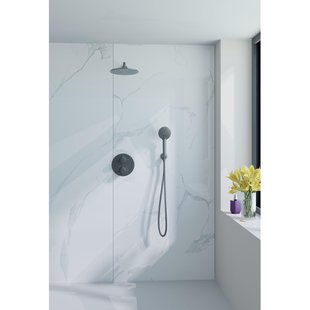 Fortifura Calvi Inbouw Regendoucheset - rond - thermostatisch - wandarm - 25cm hoofddouche - ronde handdouche - gladde slang - Geborsteld Gunmetal PVD SW721165/SW720556/SW720563/SW766536/SW721170/SW799