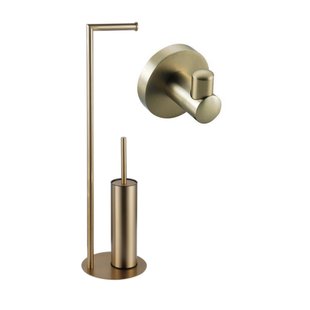 Fortifura Calvi vrijstaande toiletrolhouder met toiletborstel - met handoekhaak - Geborsteld Messing PVD (Goud) SW639937/SW1189060
