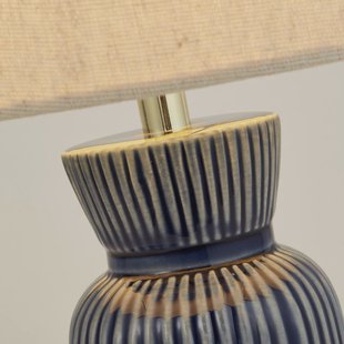 Searchlight Tafellamp Jeshua, blauw/wit, keramiek/textiel, 39 cm, E24