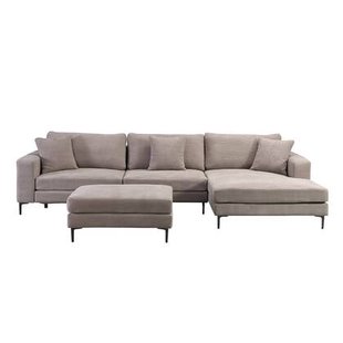 Home Deluxe 3-zitbank - Chaise Longue Rechts - Ribfluweel - Beige