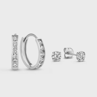 Isabel Bernard Cadeau d'Isabel 14 karaat witgouden oorbellen set met zirkonia stenen voor dames