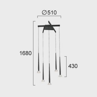 Viokef LED hanglamp Rina, zwart/helder, Ø 51 cm, metaal, 5-lamps.
