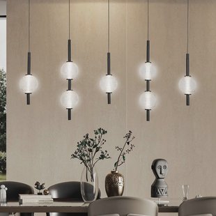 Viokef LED hanglamp Abeona, lengte 105 cm, zwart metaal, 7-lamps.