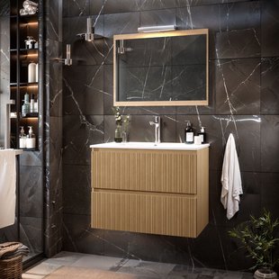 Asime Wastafelonderkast 81cm - Gelakt Eiken - Met 2 Lades - 81x51x46cm