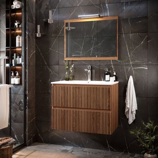 Asime Wastafelonderkast 81cm - Natuurlijk Walnootfineer - Met 2 Lades - 81x51x46cm