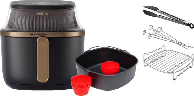 Philips Airfryer XL 3000 Serie NA332/00 + Dubbellaagse kookset + Bakmeesterset