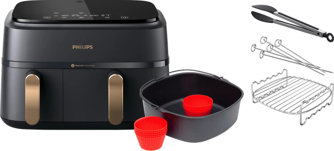 Philips 3000 series Dual Basket NA352/00 + Dubbellaagse kookset + Bakmeesterset