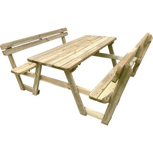 Solid Picknicktafel Set + Leuning Hout 180cm