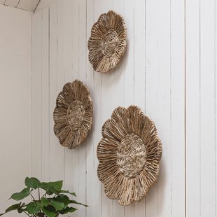 MUST Living Wanddecoratie 'Flower' Set van 3 stuks, Abaca