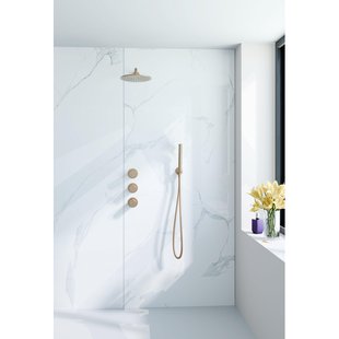 Fortifura Nebbio Regendoucheset - inbouwkraan - inbouwdeel - wandaansluitbocht- doucheslang metaal - staafhanddouche - 35cm wandarm - ronde hoofddouche - geborsteld messing PVD (goud) SW1183067 SW1183080 SW720569 SW706206 SW720570 SW7