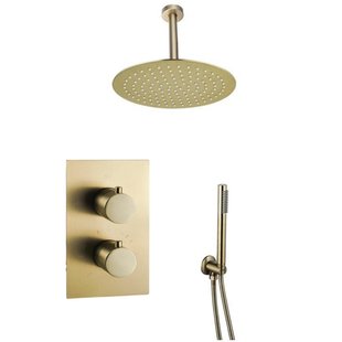 Fortifura Calvi Inbouw Regendoucheset - thermostatisch - plafondarm - 25cm hoofddouche - staaf handdouche - metalen doucheslang - geborsteld Messing PVD (Goud) SW706206/SW720555/SW720557/SW720569/SW720570/SW115