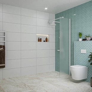 Fortifura Galeria inloopdouche - 50x200cm - mat glas - wandarm - mat wit SW797931/SW797906