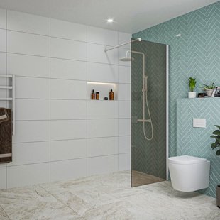 Fortifura Galeria inloopdouche - 70x200cm - rookglas - wandarm - mat wit SW797941/SW797906