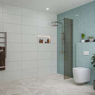 Fortifura Galeria inloopdouche - 40x200cm - rookglas - wandarm - Geborsteld Gunmetal PVD SW797934/SW797907