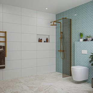 Fortifura Galeria inloopdouche - 40x200cm - rookglas - wandarm - Geborsteld koper PVD (Koper) SW797934/SW876702