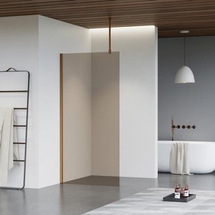 Fortifura Galeria inloopdouche - 120x200cm - rookglas - plafondarm - Geborsteld koper PVD (Koper) SW797944/SW876702/SW876705