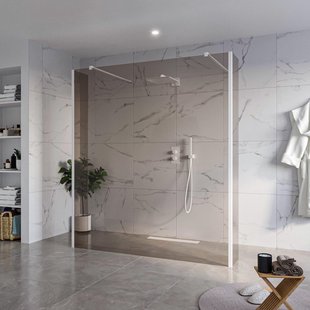 Fortifura Galeria Vrijstaande Inloopdouche - 180x200cm - Rookglas - antikalk - 8mm veiligheidsglas - 2 zijwanden 40cm - wandsteunen en hoekprofielen - Wit mat SW927768 2x/SW797943/SW797934 2x/SW541264 2x