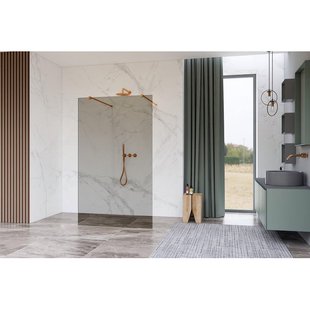 Fortifura Galeria Vrijstaande Inloopdouche - 120x200cm - Rookglas - antikalk - 8mm veiligheidsglas - wandsteunen - Geborsteld koper PVD (Koper) SW927772 2x/SW797944