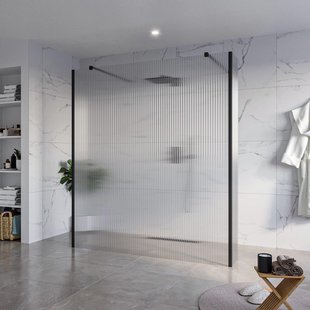 Fortifura Galeria Vrijstaande Inloopdouche - 180x200cm - Helder geribbeld - antikalk - 8mm veiligheidsglas - 2 zijwanden 30cm - wandsteunen en hoekprofielen - Zwart mat SW927767 2x/SW797957/SW797945 2x/SW358025 2x