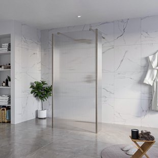 Fortifura Galeria Vrijstaande Inloopdouche - 100x200cm - Helder geribbeld - antikalk - 8mm veiligheidsglas - 2 zijwanden 30cm - wandsteunen en hoekprofielen - Geborsteld Gunmetal PVD SW927771 2x/SW797955/SW797945 2x/SW798732 2x