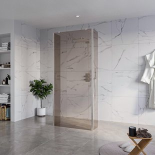 Fortifura Galeria Vrijstaande Inloopdouche - 90x200cm - Rookglas - antikalk - 8mm veiligheidsglas - 2 zijwanden 40cm - wandsteunen en hoekprofielen - Geborsteld RVS PVD (RVS) SW927769 2x/SW797938/SW797934 2x/SW798730 2x