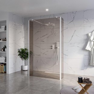 Fortifura Galeria Vrijstaande Inloopdouche - 120x200cm - Rookglas - antikalk - 8mm veiligheidsglas - 2 zijwanden 40cm - wandsteunen en hoekprofielen - Wit mat SW927768 2x/SW797944/SW797934 2x/SW541264 2x