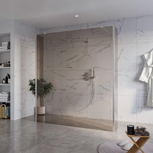 Fortifura Galeria Vrijstaande Inloopdouche - 180x200cm - Rookglas - antikalk - 8mm veiligheidsglas - 2 zijwanden 40cm - wandsteunen en hoekprofielen - Geborsteld RVS PVD (RVS) SW927769 2x/SW797943/SW797934 2x/SW798730 2x