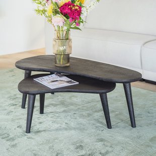 By-Boo Organische Salontafel 'Guus' Mangohout, Set van 2 stuks, kleur zwart