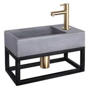 Differnz Force fonteinset - 40x22x8cm - Rechthoek - 1 kraangat - Recht matte goude kraan - met zwart frame - Beton Grijs 38.401.79