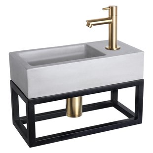 Differnz Ravo fonteinset - 38.5x18.5x25cm - Rechthoek - 1 kraangat - Recht matte goude kraan - met zwart frame - beton lichtgrijs 38.402.03