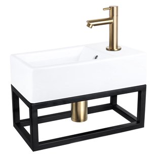 Differnz Force fonteinset - 40x22x11.5cm - Rechthoek - 1 kraangat - Recht matte goude kraan - met zwart frame - Keramiek Wit 38.401.67