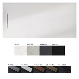 Xenz Soft douchevloer - 206x100x3 - balk afvoer rvs - wit mat STL100206-03-52