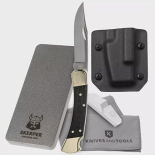 Buck 110 met kydex holster en Skerper slijpsteen en microvezeldoekje