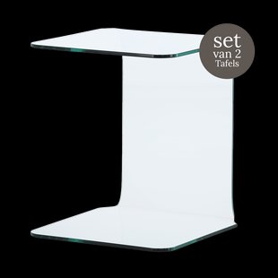Cornelis glazen bijzettafels transparant - 53 x 45 cm - Set van 2