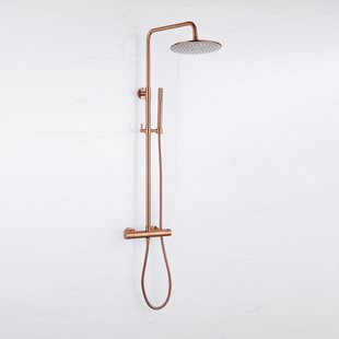 Fortifura Calvi Regendoucheset - thermostatisch - 25cm hoofddouche - metalen slang - staaf handdouche - Geborsteld koper PVD (Koper) SW1159502