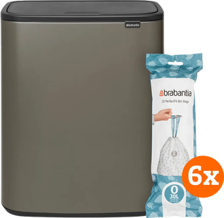 Brabantia Bo Touch Bin 2 x 30 Liter Platinum + Vuilniszakken (120 stuks)