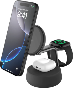 Belkin UltraCharge 3-in-1 MagSafe Draadloze Oplader met Standaard Qi2 25W Zwart