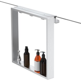 Fortifura Galeria schap met 4 haken - voor douchewand - 50x50x6.5cm - geborsteld RVS Z002geborsteldRVS